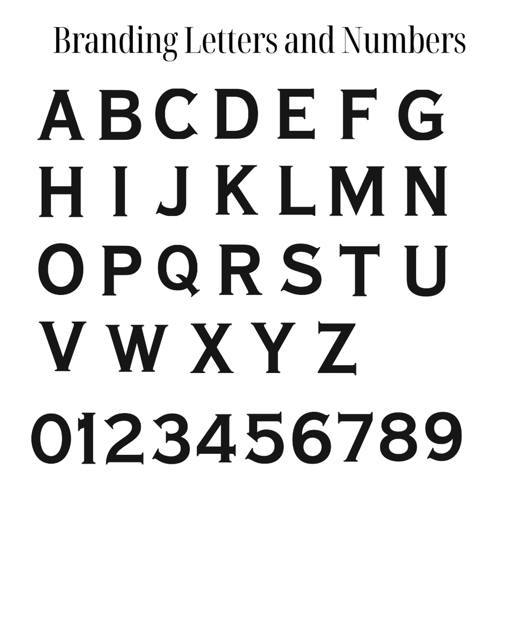 Branding letters and numbers reference